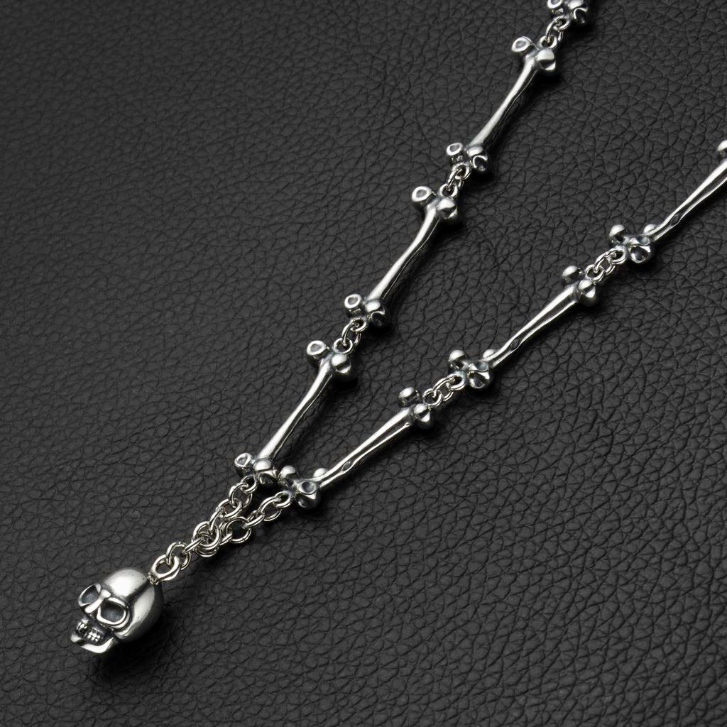 Sterling Silver Bone Link Skull Necklace