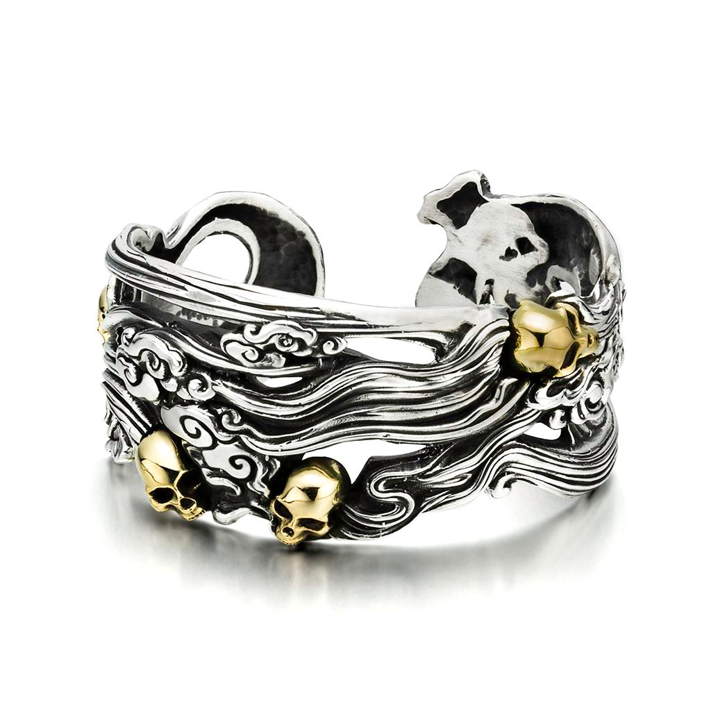 999 Silver Gothic Chunky Skull Cloud Bangle