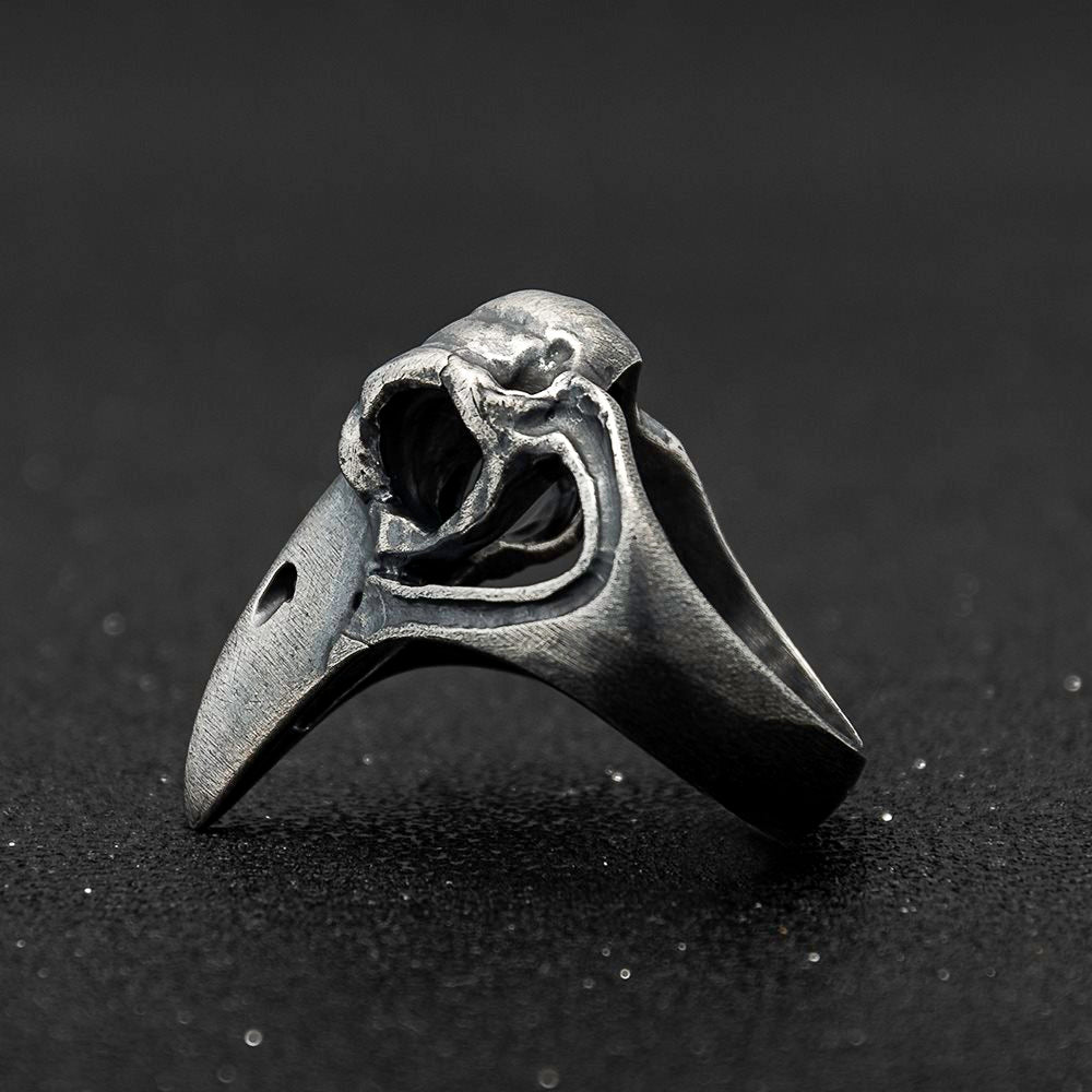 Silver Raven Skull Ring
