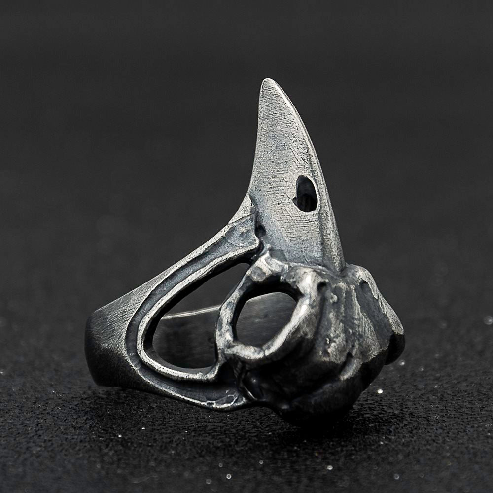 Silver Raven Skull Ring