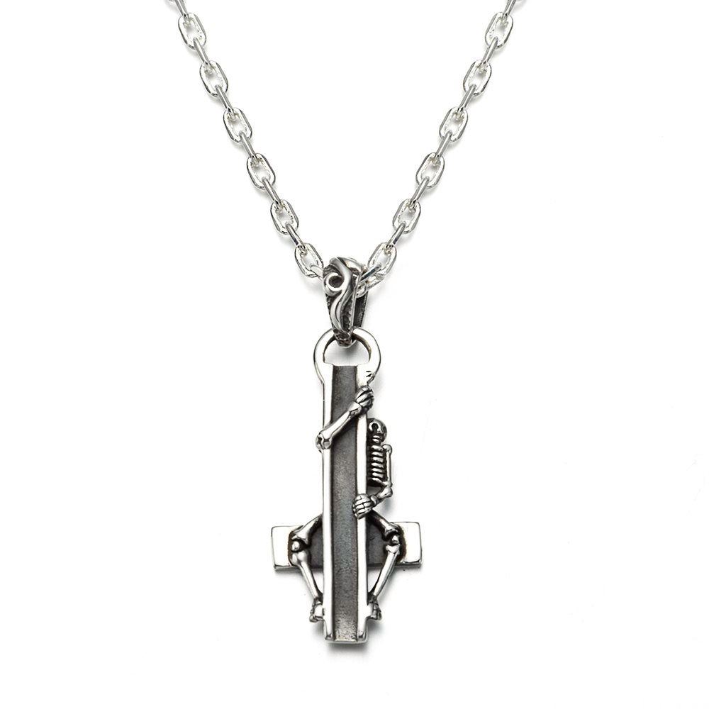 Sterling Silver Skeleton Hugging Cross Necklace