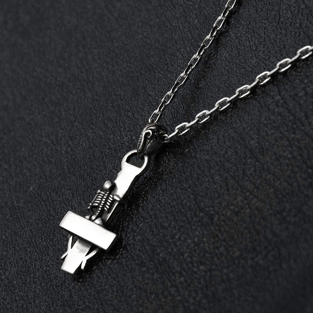 Sterling Silver Skeleton Hugging Cross Necklace