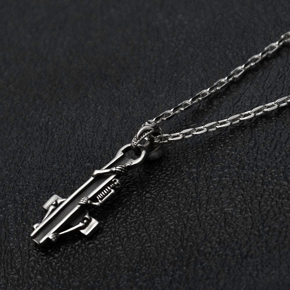 Sterling Silver Skeleton Hugging Cross Necklace