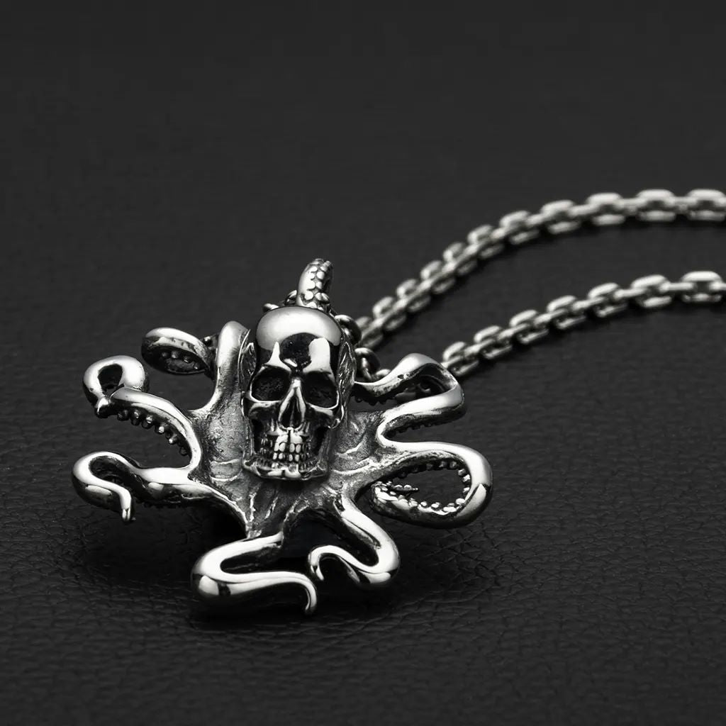 Silver Octopus Skull Pendant