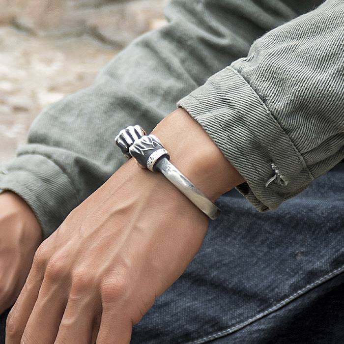 Silver Fists Cuff Bangle