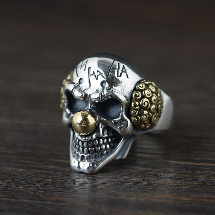 Silver Skull Joker Ring