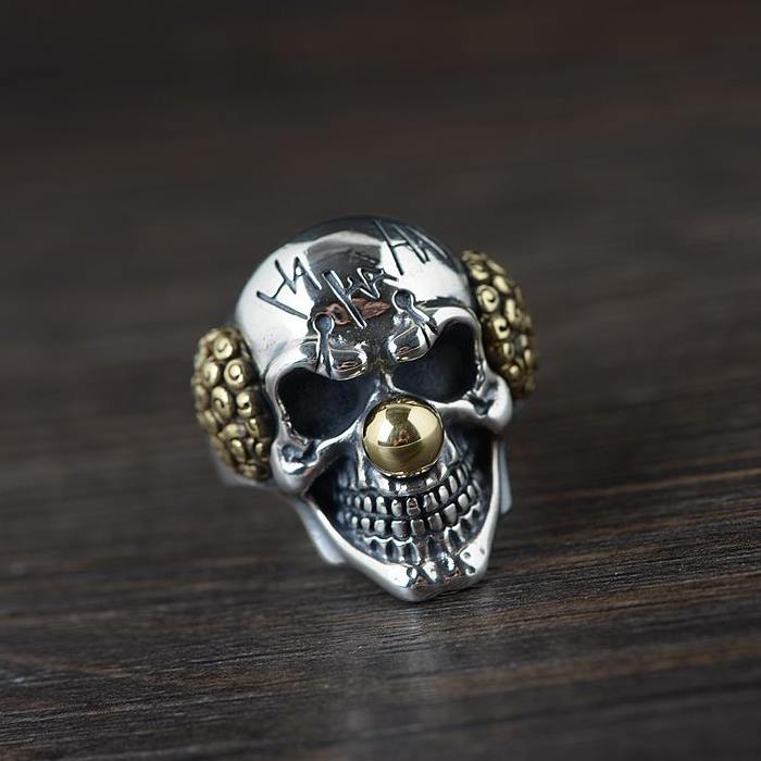 Silver Skull Joker Ring