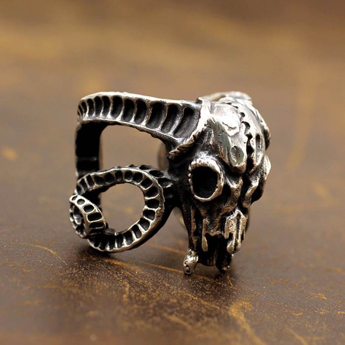 Silver Ram Skull Ring