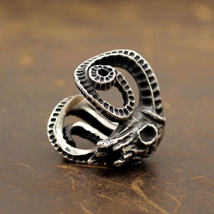 Silver Ram Skull Ring