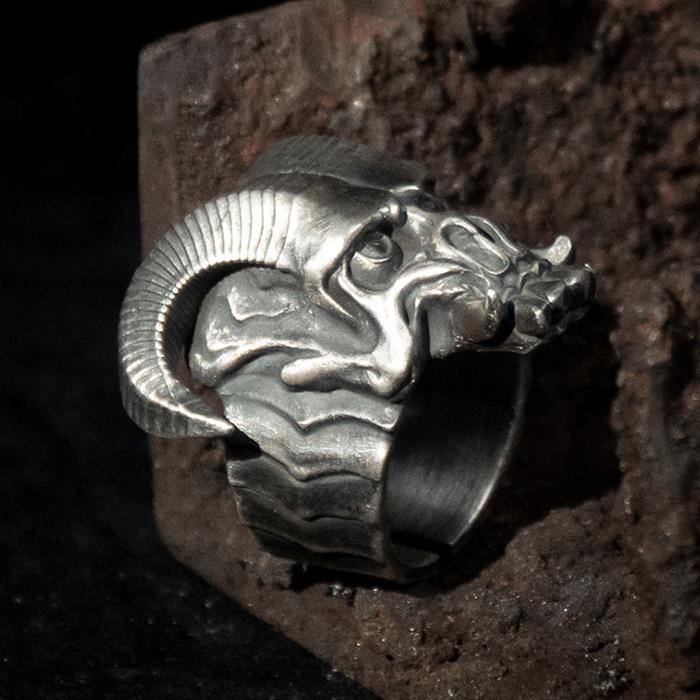 Silver Satan Devil Skull Ring