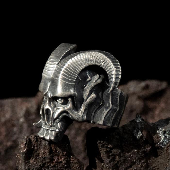 Silver Satan Devil Skull Ring
