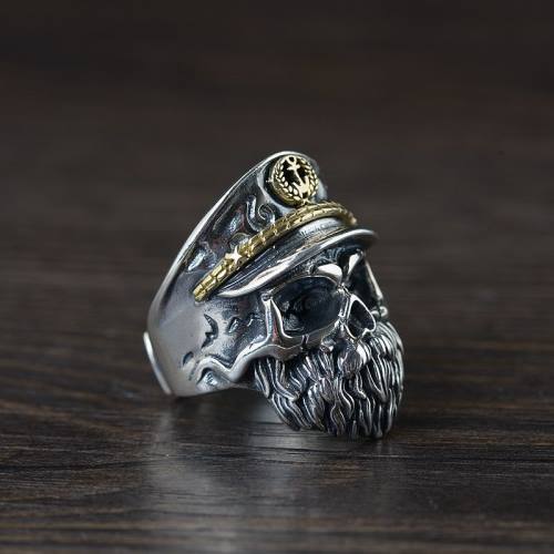Silver Captain Skull Ring