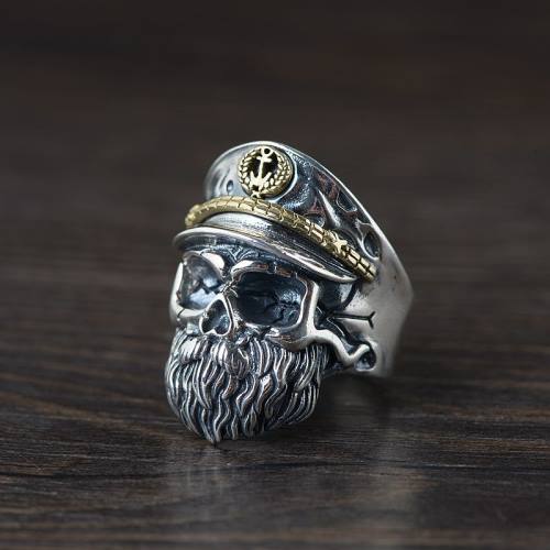 Silver Captain Skull Ring