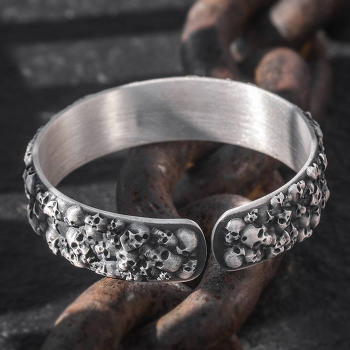 Silver Skull Cuff Bracelet