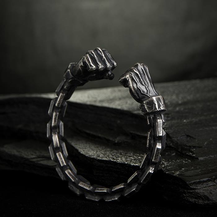 Silver Chain Fists Cuff Bracelet