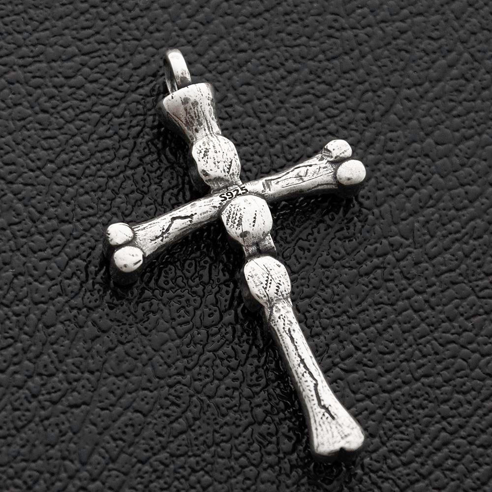 Silver Cross Bone Skull Necklace