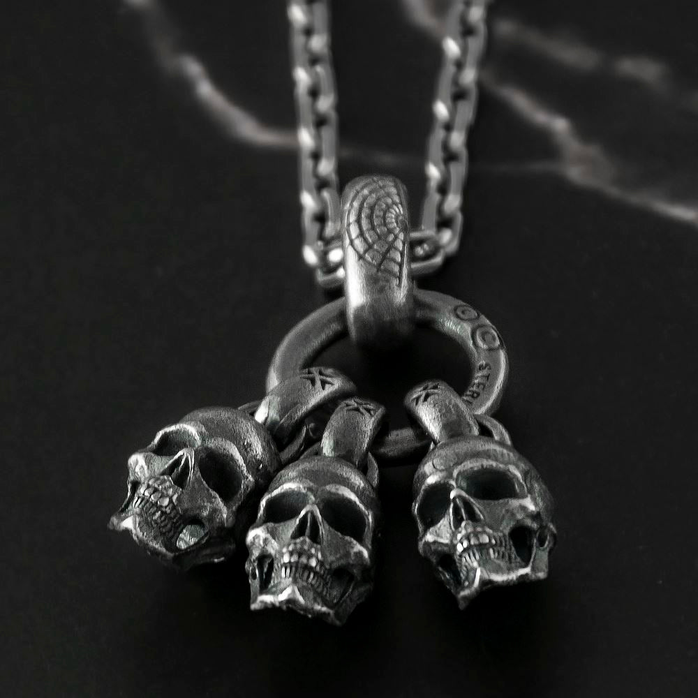 Triple Skull Pendant Necklace