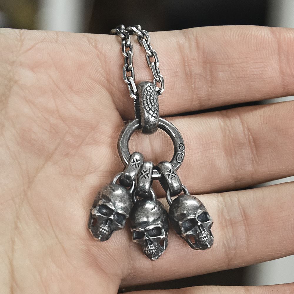 Triple Skull Pendant Necklace