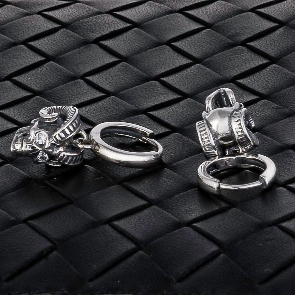 Mens Sterling Silver Satan Skull Earrings