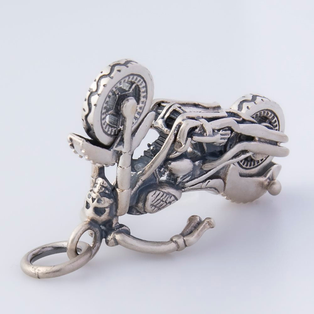 Silver Skull Motorcycle Pendant Necklace