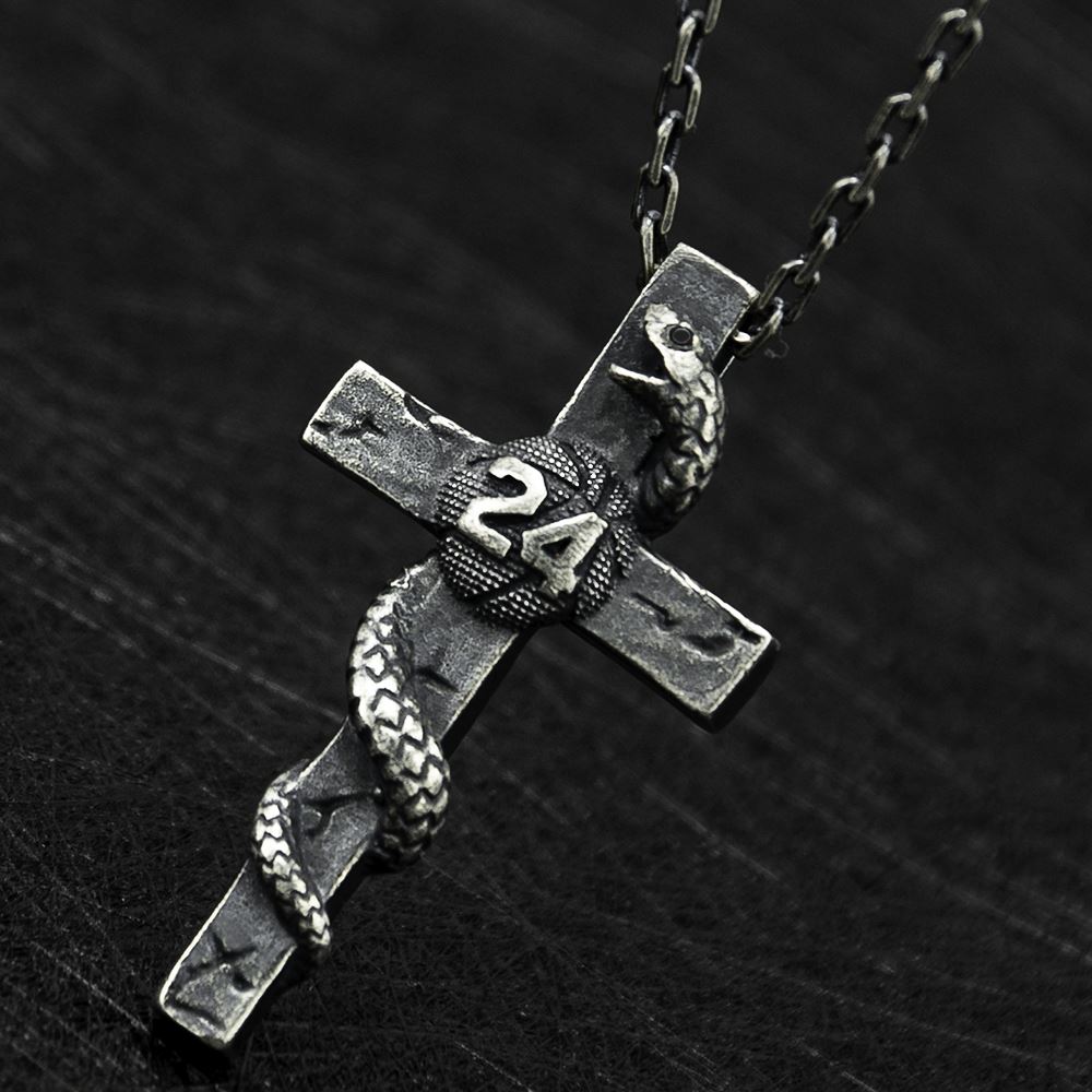 Silver Snake Cross Necklace