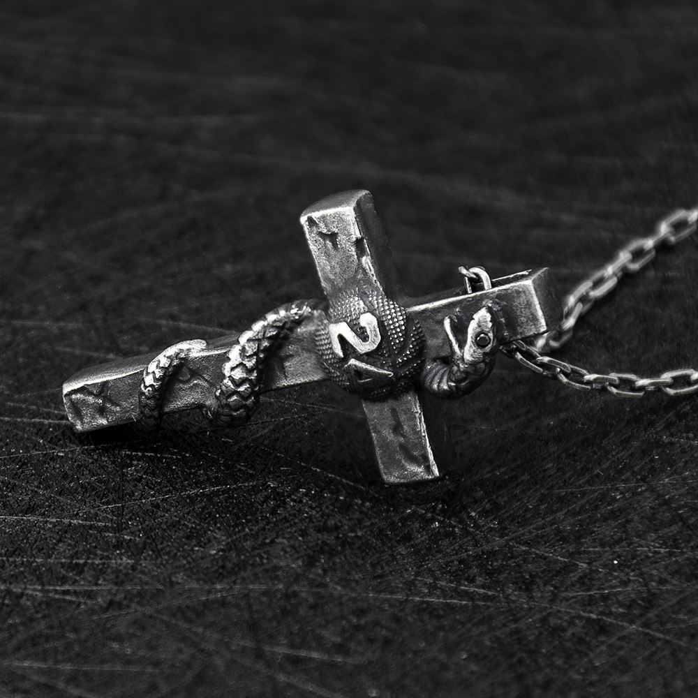 Silver Snake Cross Necklace
