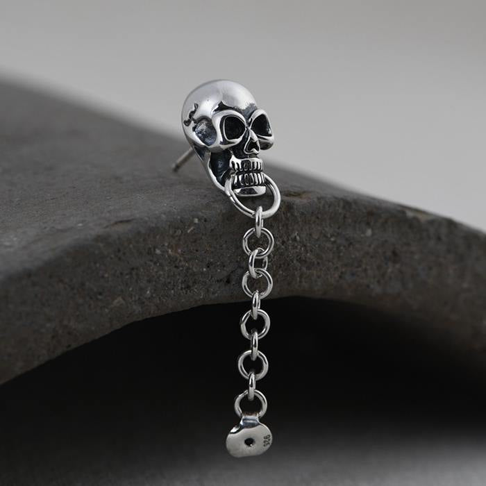 Sterling Silver Skull Earrings With Chain