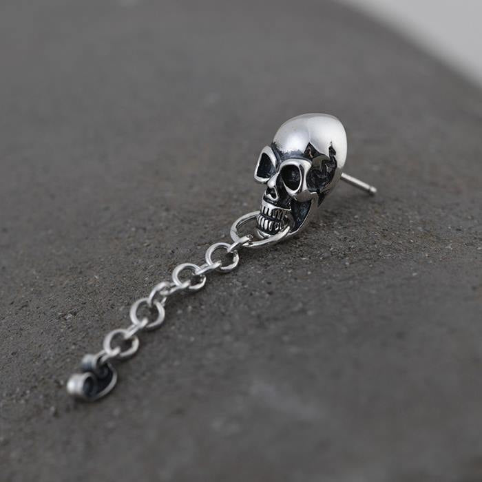 Sterling Silver Skull Earrings With Chain