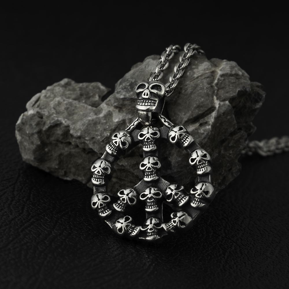 Skull Peace Sign Pendant Necklace