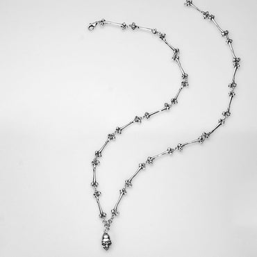 Sterling Silver Bone Link Skull Necklace