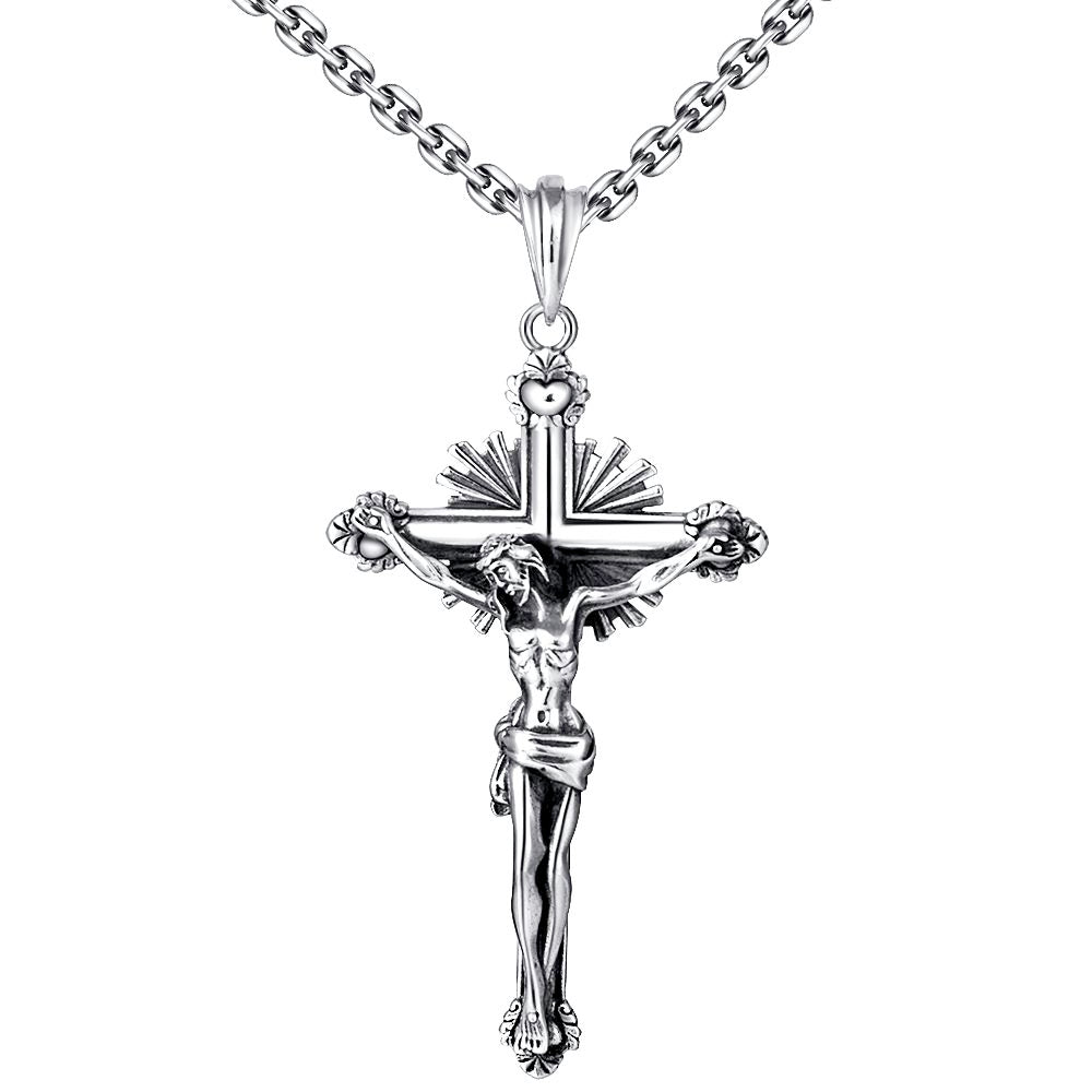 Silver Jesus Crucifix Cross Necklace
