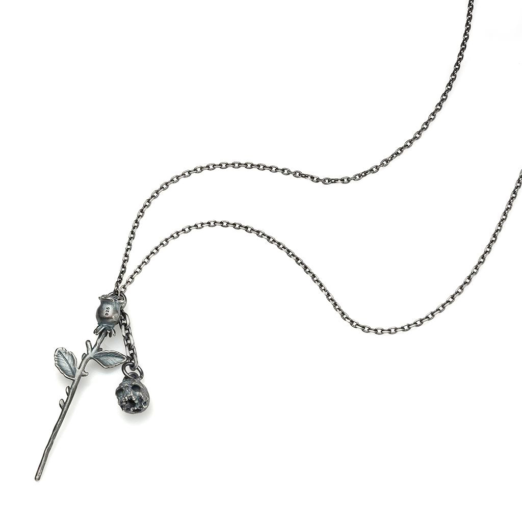 Silver Rose Skull Necklace