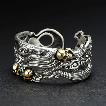 999 Silver Gothic Chunky Skull Cloud Bangle