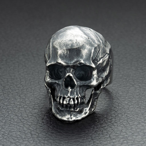 Bikerringshop Solid 925 Sterling Silver Skull Spinner Ring - 14k Yellow Gold Accents, Men's Gothic Biker Ring