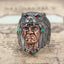 Silver Indian Chief Wolf Head Feather Adjustable Ring