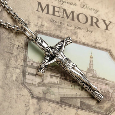 Silver Jesus Crucifix Pendant Necklace