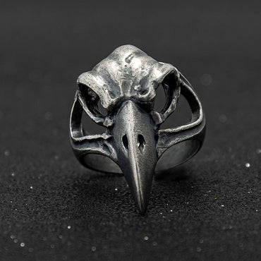 Silver Raven Skull Ring