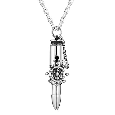 Ship Rudder Bullet Necklace In Sterling Silver