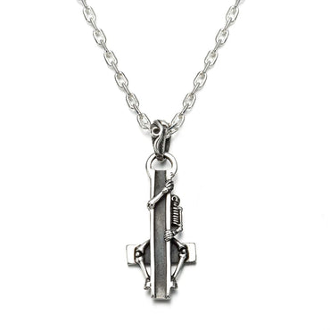 Sterling Silver Skeleton Hugging Cross Necklace