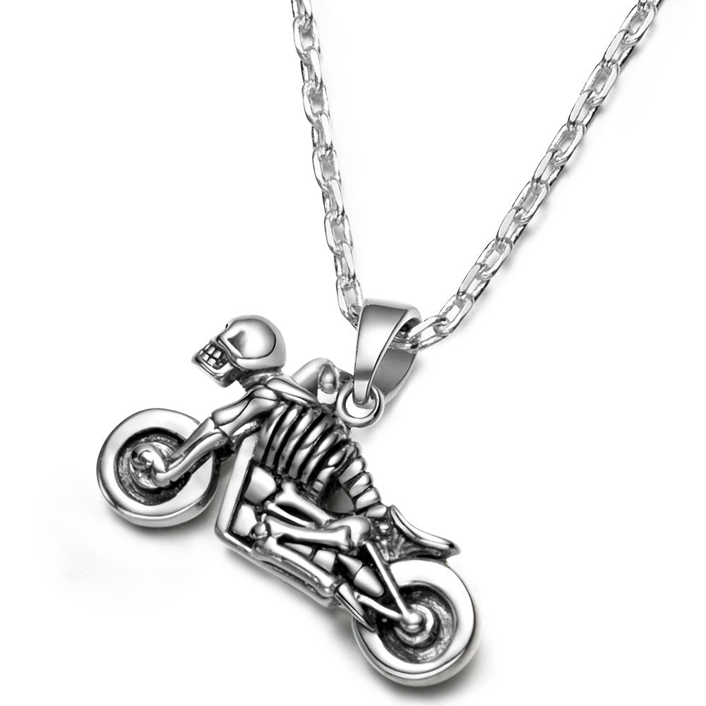 Sterling Silver Skeleton Motorcycle Necklace