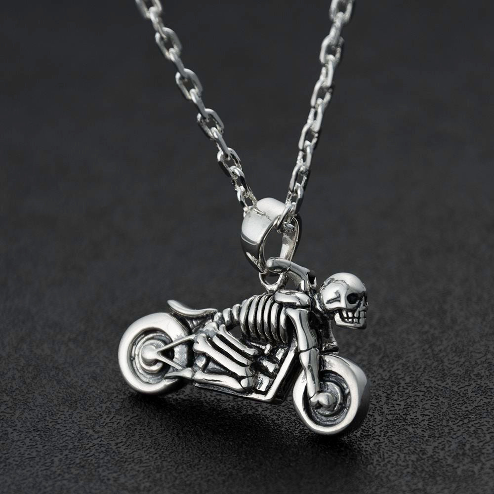 Sterling Silver Skeleton Motorcycle Necklace