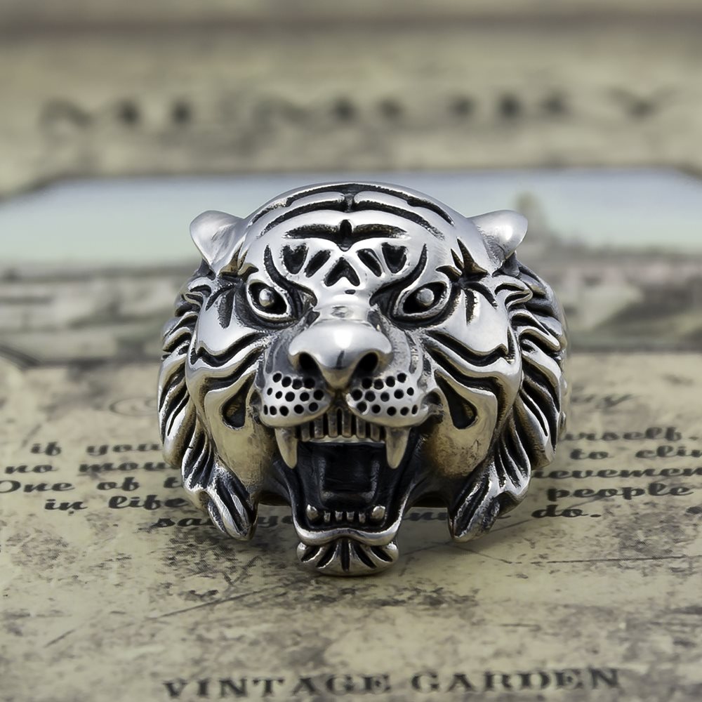 Sterling Silver Tiger Head Ring