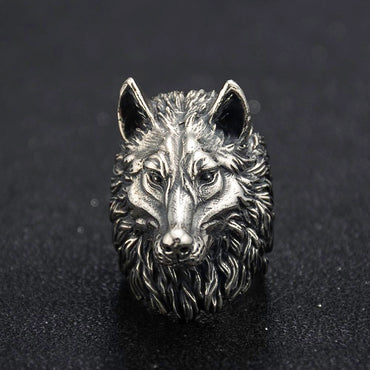 Sterling Silver Wolf Head Men's Ring