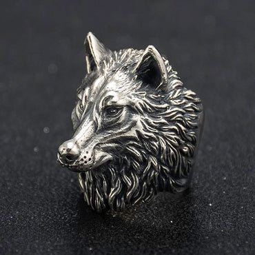 Sterling Silver Wolf Head Men's Ring