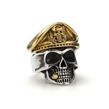 Sterling Silver Skull Ring With Cigar And Beret
