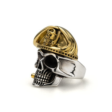Sterling Silver Skull Ring With Cigar And Beret