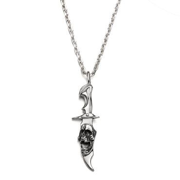 Sterling Silver Skull Relief Dagger Pendant Necklace