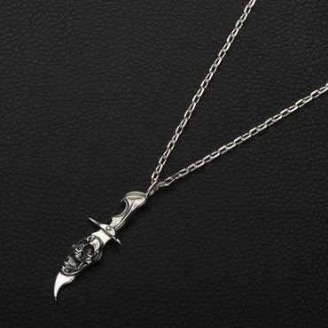 Sterling Silver SkullRelief Dagger Pendant Necklace