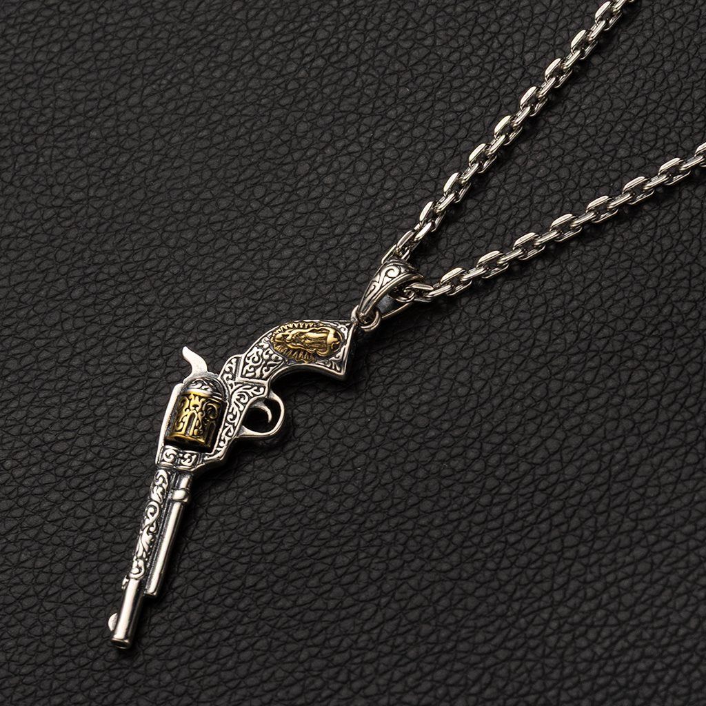 Sterling Silver Cowboy Revolver Necklace