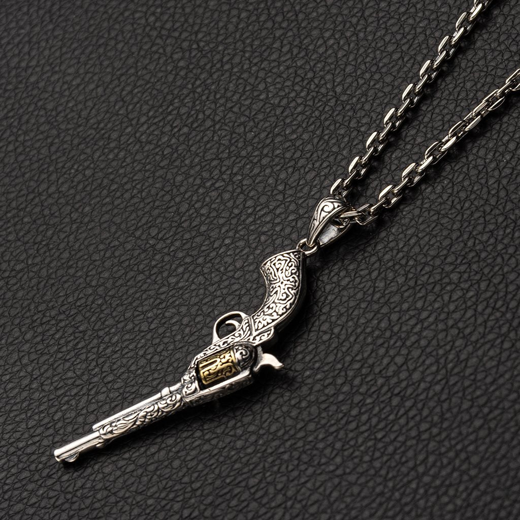 Sterling Silver Cowboy Revolver Necklace